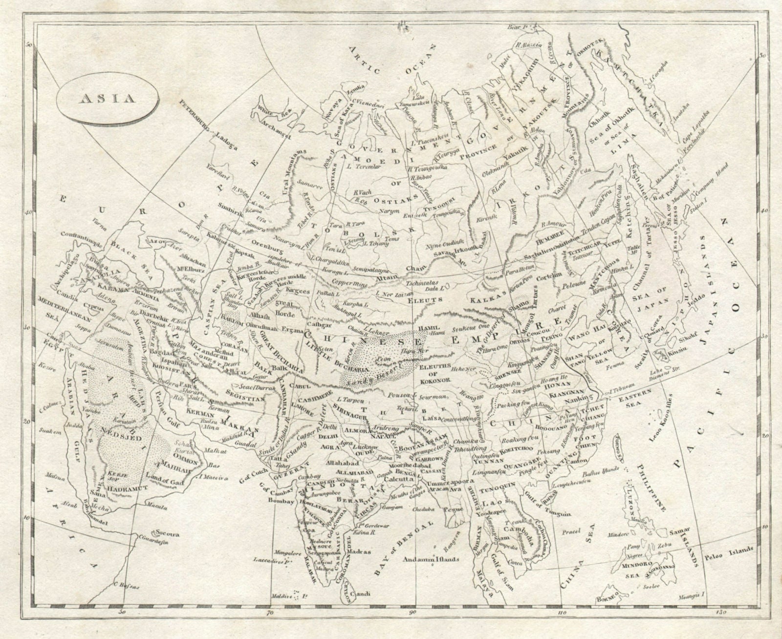 Asia by Arrowsmith & Lewis. Arabia. Chinese Empire 1812 old antique map chart